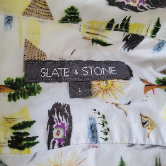 Slate & Stone Casual White Button Down Shirt with Egyptian Playful Print - Picture 7 of 10